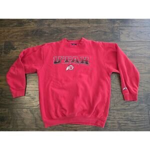Vintage Pro Player University Of Utah Runnin' Utes Sweatshirt Size Large Red